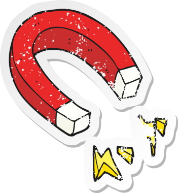 Bir insan tarafından çizilmiş karikatür mıknatısının gerilmiş yapıştırması.