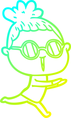 Bir insan tarafından çizilmiş gözlüklü bir karikatür kadın çizimi.