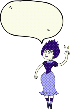 Bir insan tarafından çizilmiş serbest çizilmiş çizgi roman konuşma balonu vampir kız.