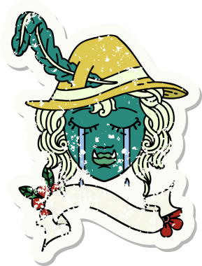 Retro Dövme Tarzı Ağlayan Yarı Ork Karakter Yüzü Bir İnsan Tarafından Çizildi