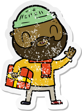 Bir insan tarafından çizilmiş sakallı bir adamın sıkıntılı çıkartması.