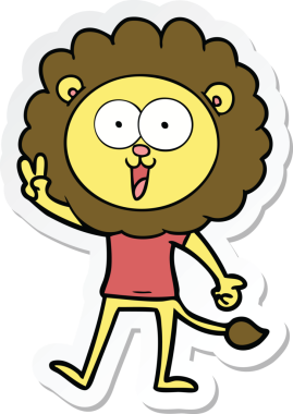 Bir insan tarafından çizilmiş mutlu bir aslanın çıkartması.