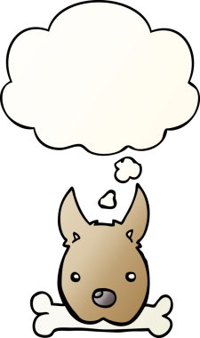 Bir insan tarafından çizilmiş, düşünce baloncuklu çizgi film köpeği.