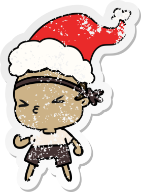 Bir insan tarafından çizilmiş Kawai çocuğunun, sıkıntılı yılbaşı çıkartması.