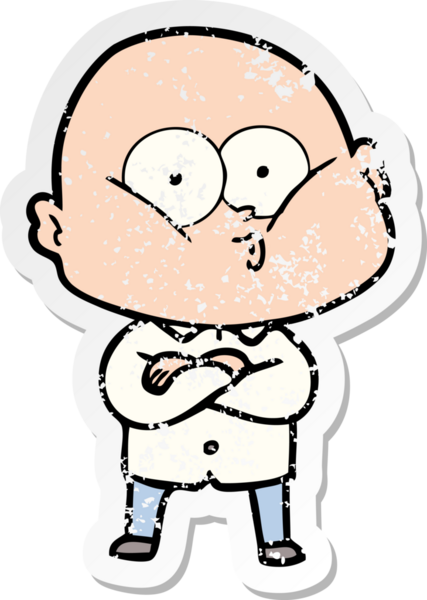 Bir insan tarafından çizilmiş kel bir adamın sıkıntılı çıkartması.