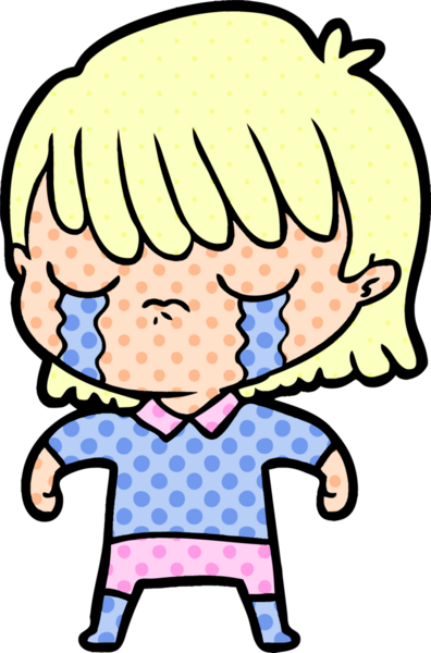 Bir insan tarafından çizilmiş ağlayan çizgi film kadını.