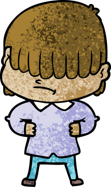 Bir insan tarafından çizilmiş dağınık saçlı çizgi film çocuğu.