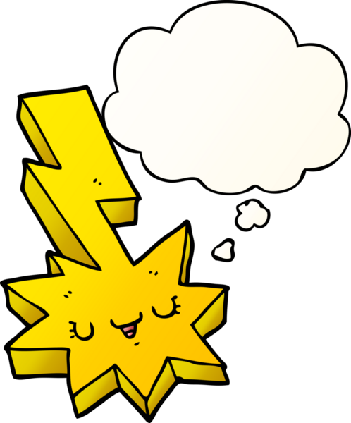 Düşünce baloncuğu olan çizgi film yıldırımı bir insan tarafından çizilmiş.