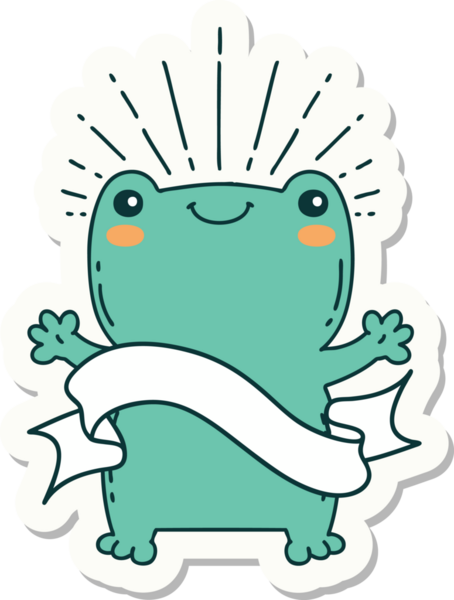 Bir insan tarafından çizilmiş mutlu kurbağa dövmesi stili.