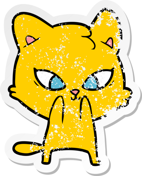 Bir insan tarafından çizilmiş şirin bir çizgi film kedisinin sıkıntılı çıkartması.