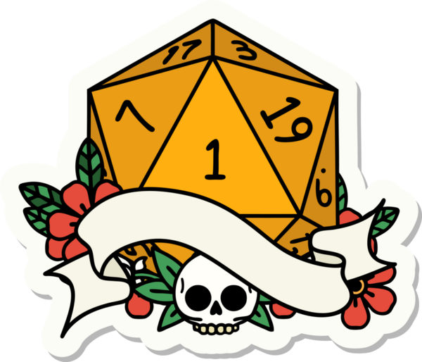 Bir insan tarafından çizilmiş doğal bir d20 zar etiketi.