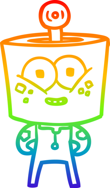 gökkuşağı gradyanı çizimi bir insan tarafından çizilmiş mutlu bir robot çizgi filmi.