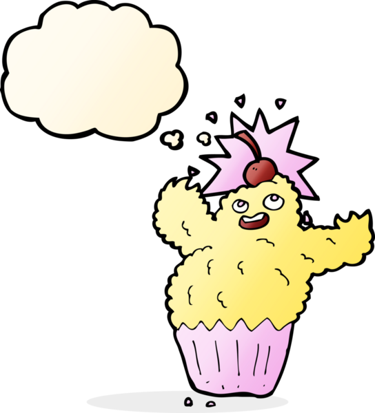 Bir insan tarafından çizilmiş düşünce balonlu kek canavarı.