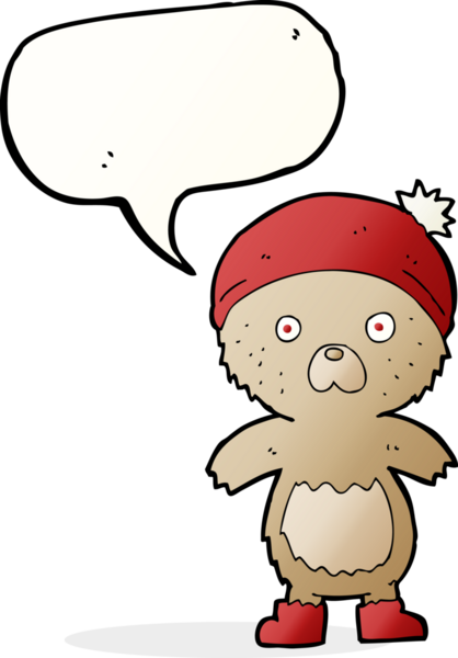 Bir insan tarafından çizilmiş konuşma baloncuklu şirin oyuncak ayı.