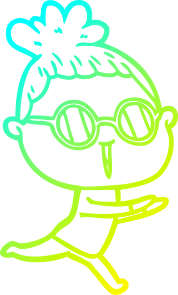 Bir insan tarafından çizilmiş gözlüklü bir karikatür kadın çizimi.