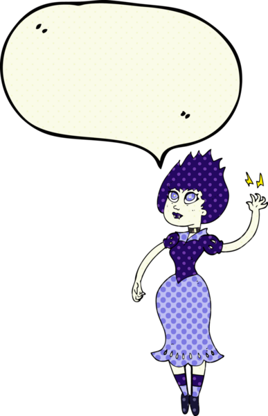 Bir insan tarafından çizilmiş serbest çizilmiş çizgi roman konuşma balonu vampir kız.