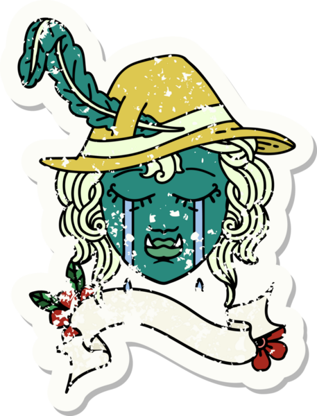 Retro Dövme Tarzı Ağlayan Yarı Ork Karakter Yüzü Bir İnsan Tarafından Çizildi