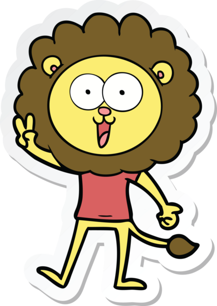 Bir insan tarafından çizilmiş mutlu bir aslanın çıkartması.