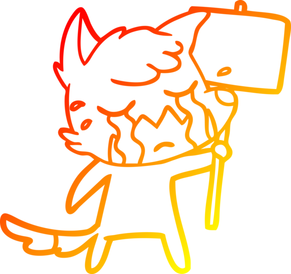 Bir insan tarafından çizilmiş levhalı ağlayan tilki çizgi filmi.