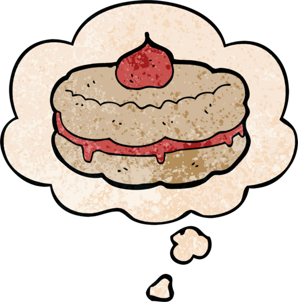 Düşünce baloncuklu çizgi film bisküvisi. Bir insan tarafından çizilmiş grunge doku tarzı.