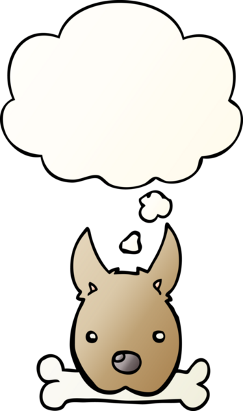 Bir insan tarafından çizilmiş, düşünce baloncuklu çizgi film köpeği.