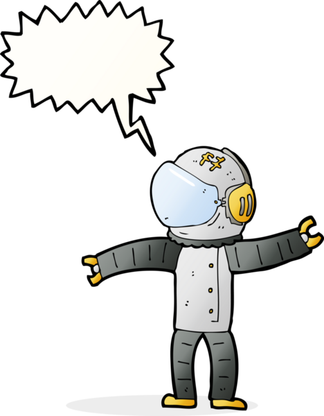 Bir insan tarafından çizilmiş konuşma balonu olan bir astronot.
