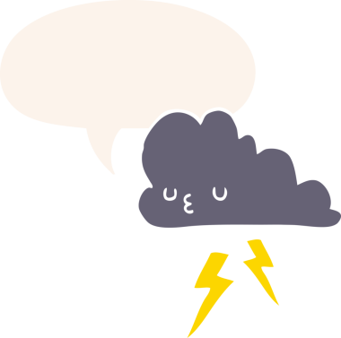 bir insan tarafından çizilmiş, konuşma baloncuklu karikatür fırtına bulutu.