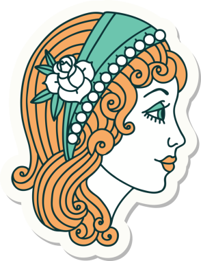 Bir insan tarafından çizilmiş çingene kafasının geleneksel stiliyle dövme çıkartması.