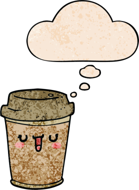 Bir insan tarafından çizilmiş grunge desenli düşünce baloncuklu kahveyi dışarı çıkar.