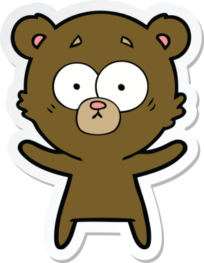 Bir insan tarafından çizilmiş şaşırmış bir ayı çizgi filminin çıkartması.