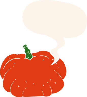 bir insan tarafından çizilmiş, konuşma baloncuklu çizgi film balkabağı.