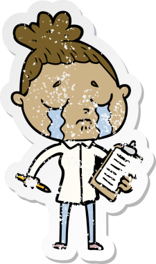 Bir insan tarafından çizilmiş ağlayan bir karikatür satıcısının sıkıntılı çıkartması.