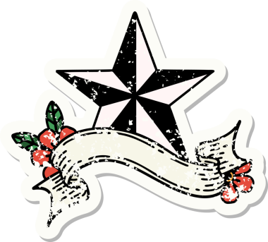 Bir insan tarafından çizilmiş bir yıldızın sancağı olan eski bir etiket.