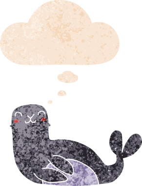 Düşünce baloncuklu karikatür mührü grunge sıkıntılı retro desen bir insan tarafından çizilmiş