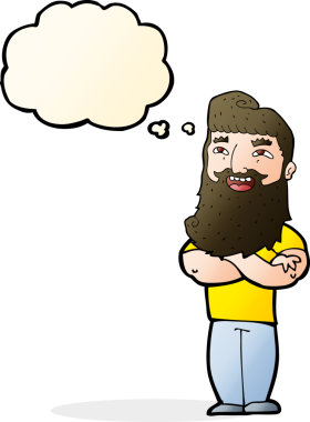 Bir insan tarafından çizilmiş düşünce baloncuğu olan gururlu bir adam.