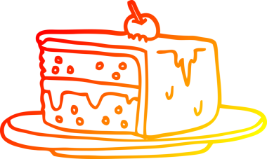 Bir insan tarafından çizilmiş bir pasta diliminin sıcak çizgi çizimi