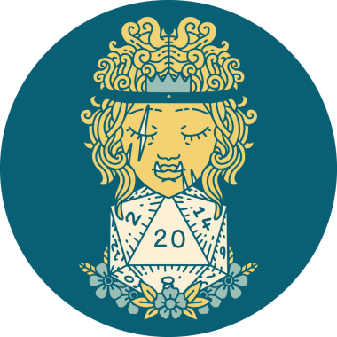 Retro Dövme Tarzı Yarı Ork Barbar Doğal yirmilik zar atışıyla bir insan tarafından çizilmiş