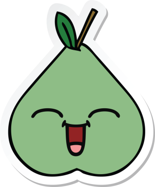 Bir insan tarafından çizilmiş şirin yeşil bir armut çıkartması.