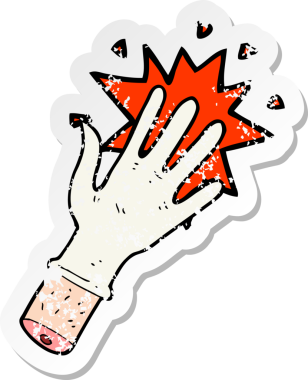 Bir insan tarafından çizilmiş lastik eldivenin gerilimli retro çıkartması.