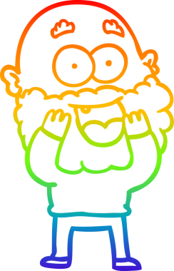 Karikatür çizen gökkuşağı gradyanı çizen çılgın, mutlu, sakallı adam bir insan tarafından çizilmiş.