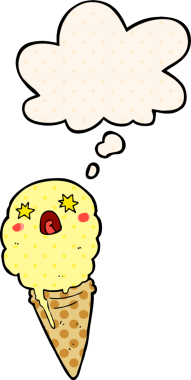 Çizgi roman tarzında bir insan tarafından çizilmiş düşünce baloncuğu ile dondurmayı şok etti.