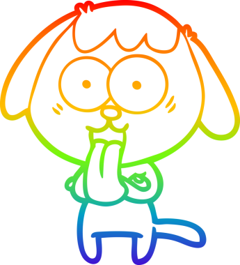 Gökkuşağı gradyan çizimi. Bir insan tarafından çizilmiş şirin bir köpek çizimi.