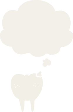 Düşünce baloncuğu olan çizgi film dişleri insan tarafından çizilmiş.