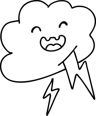 Bir insanın çizdiği yıldırımları fırlatan mutlu bir fırtına bulutunun çizgi karalaması