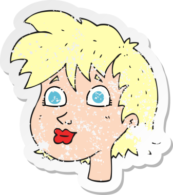 Bir insan tarafından çizilmiş bir karikatür kadın yüzünün gerilimli yapıştırması.