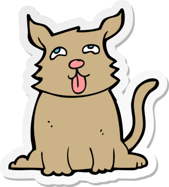 Bir insan tarafından çizilmiş mutlu bir köpeğin çıkartması.