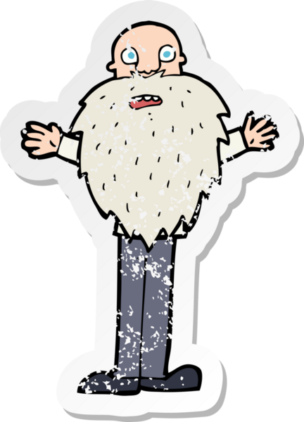 Bir insan tarafından çizilmiş sakallı yaşlı bir adamın retro sıkıntılı çıkartması.