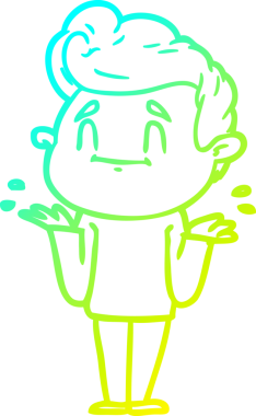 Bir insanın omuz silktiği mutlu bir çizgi film karakterinin soğuk gradyan çizgisi.