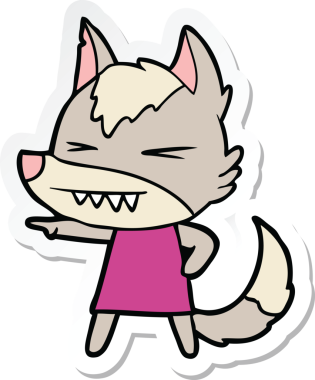 Bir insan tarafından çizilmiş kızgın bir kurt çizgi filminin çıkartması.