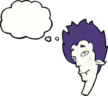 Bir insan tarafından çizilmiş konuşma balonlu vampir kafası.